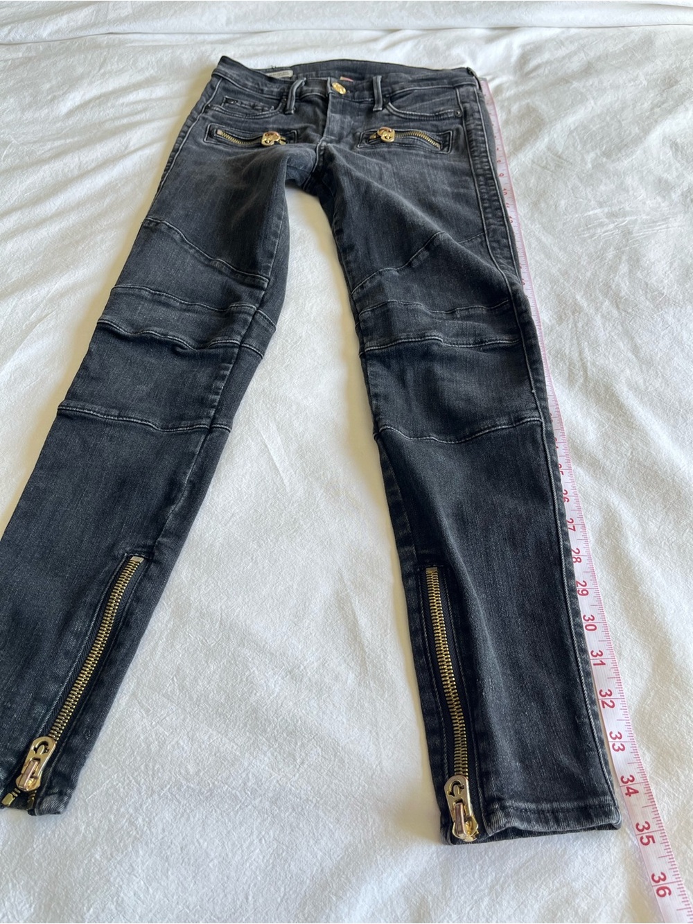 True Religion Halle Mid Rise Super Skinny Black Moto Biker Jeans 26 Baddie Y2K - Picture 8 of 16